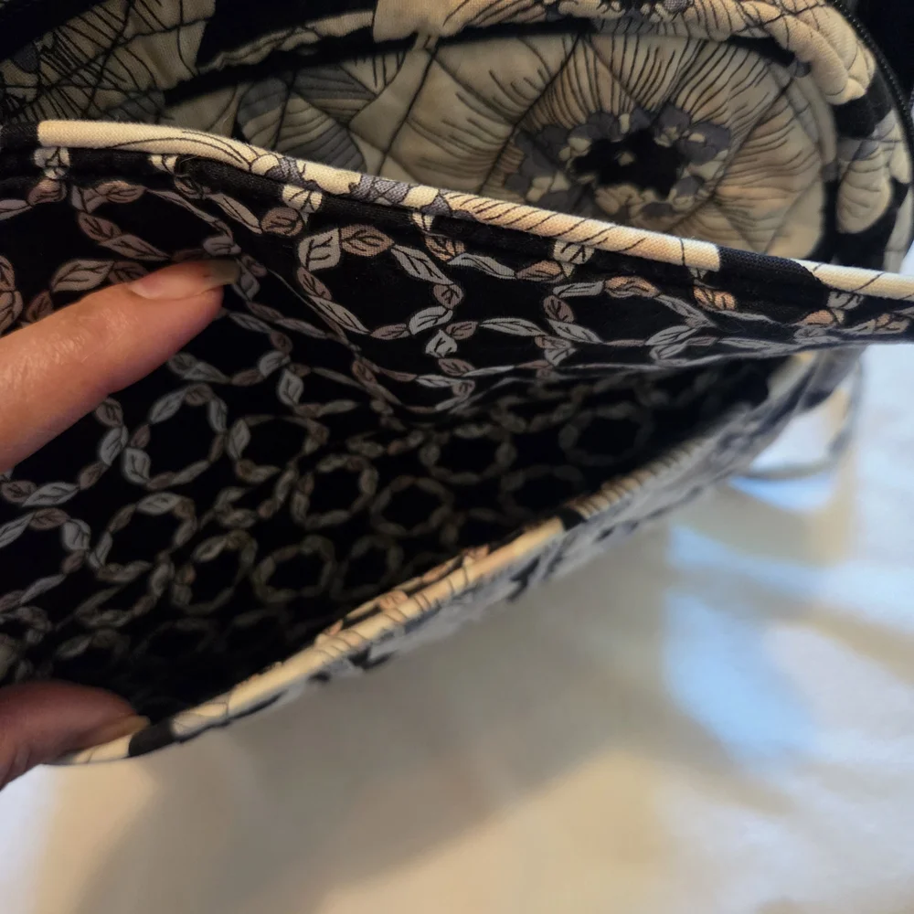 Floral Quilted Backpack in Cream and Black - Women's Bag